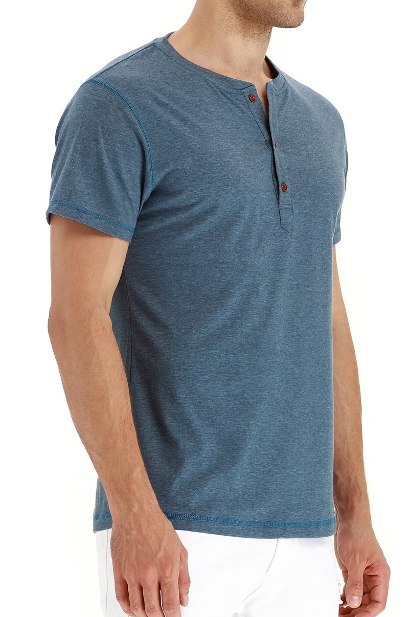 PEGENO Men's Casual Slim Fit Short Sleeve Henley T-Shirts Cotton Shirts VG-Blue-US L - Image 2
